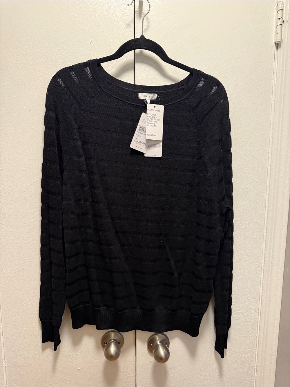 REISS Black Sheer-Striped Knit sweater
